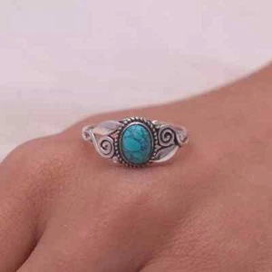 Natural Turquoise Ring 925 Sterling Silver Statement Ring Handmade Ring R-14 - Picture 1 of 6