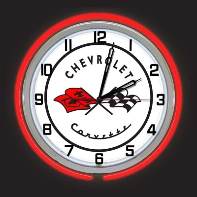 Chevrolet Corvette 1953 Logo 19" Red Double Neon Clock Garage Man Cave Decor - Image 1 of 2