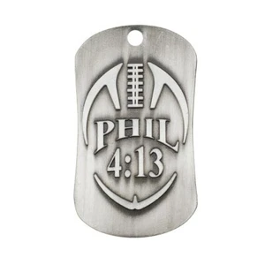 Football Antique Silver Finish Dog Tag Necklace-Phil 4:13 Shields of Strength - Picture 1 of 2