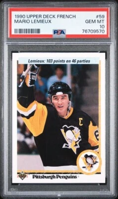 1990 Upper Deck French Mario Lemieux #59 PSA 10 GEM MINT Rare French Version - Image 1 of 4
