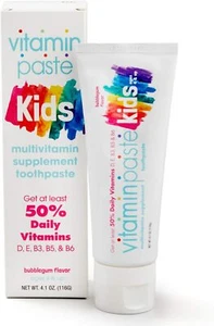 Kids Toothpaste with Daily Multivitamins B3, B5, B6, D, E, Xylitol, Calcium, Flu - Picture 1 of 8