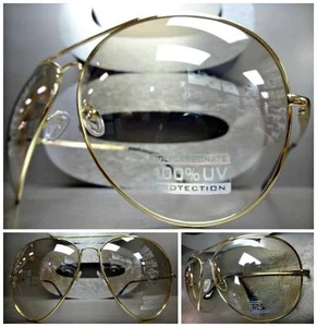 OVERSIZE HUGE CLASSIC 70's VINTAGE RETRO Style Clear Lens SUNGLASSES Gold Frame - Picture 1 of 10
