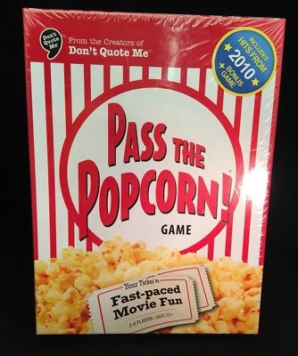 2010 Mattel Pass The Popcorn! Family Movie Fun Trivia Card Game Bonus Game NEW - Image 1 of 4