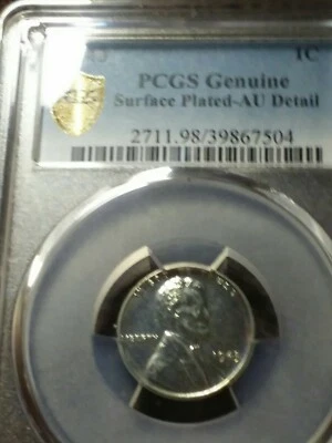 1943 p bu steel cent with platting damage on Reverse  - Image 1 of 4