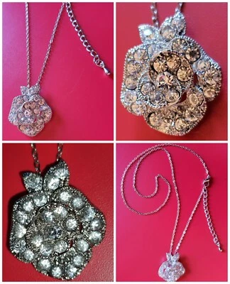 Collana ciondolo ROSA🌹FIORE catenina PENDENTE c.argento STRASS pietre PENDAGLIO - Immagine 1 di 4