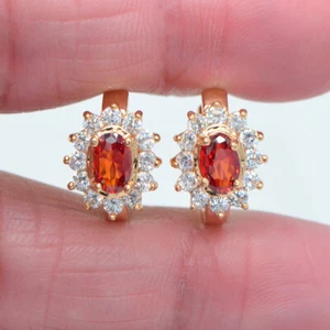 18K Yellow Gold Filled Women Green Mystic Topaz Halo Oval Flower Huggie Earrings - Picture 1 of 20