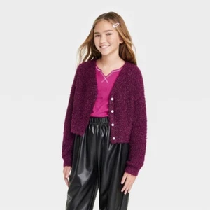 Girls' Eyelash Cardigan Sweater - art class Purple XL - Picture 1 of 1