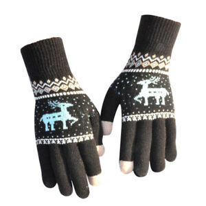 Men Women Christmas Deer Printed Warm Autumn Winter Full Finger Gloves Gifts