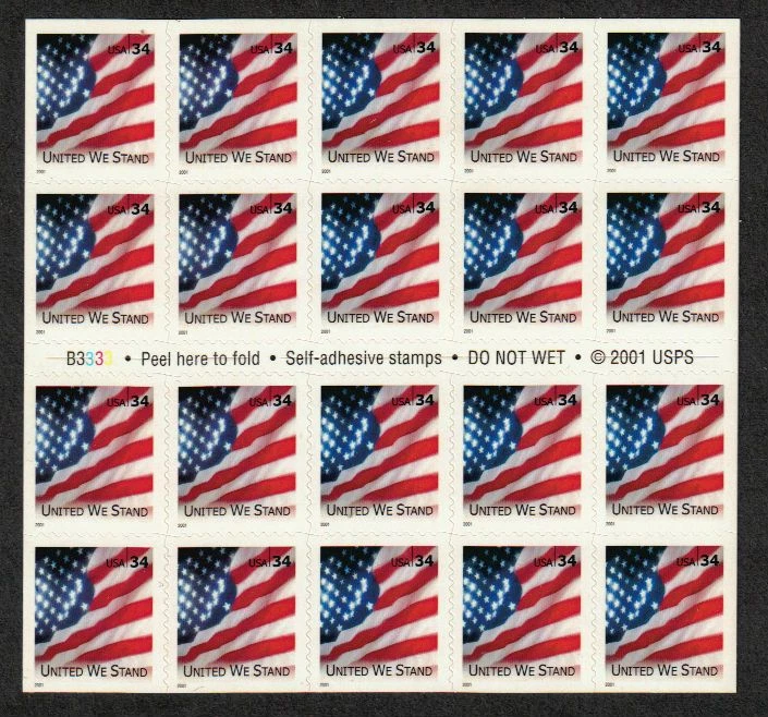 Scott # 3549....34 Cent...Flag...Unfolded Booklet with 20 Stamps   - Image 1 of 1