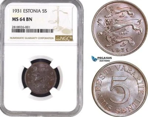 AB529, Estonia, 5 Senti 1931, NGC MS64BN - Picture 1 of 1