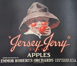 Jersey Jerry Brand Apples Original Vintage 1940s 9 x 10.5 Label, Vincentown, NJ - Picture 1 of 3
