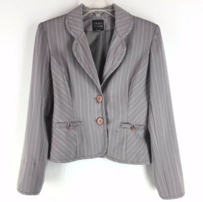 Chaqueta Blazer Tracy Evans Limited Gris Blanco Rayas Para Mujer (Talla 5) Foto 1 de 4