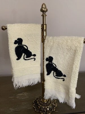 Toallas de mano caniche amarillo bordado cañón mediados de siglo vintage de 1950 (2) EE. UU. Foto 1 de 4