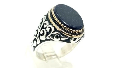 Мужское кольцо ручной работы из стерлингового серебра 925 пробы с бронзовым синим золотым камнем размер 9,75 продавец из США - Изображение 1 из 4