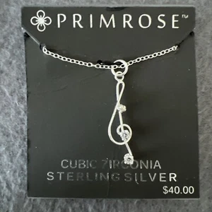 PrimRose Sterling Silver Cubic Zirconia Treble Clef Pendant Necklace music 18" - Picture 1 of 2