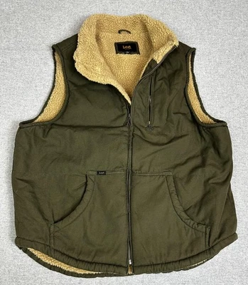 Lee 背心男式大号绿色夏尔巴内衬户外工作服拉链口袋重量级 — 第 1/4 张图片