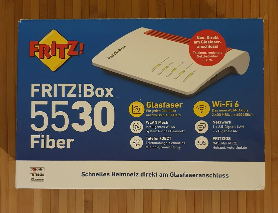 AVM FRITZ!Box 5530 Fiber Glasfasermodem WiFi 6, WLAN AX, Mesh Telefon Router  - Bild 1 von 1