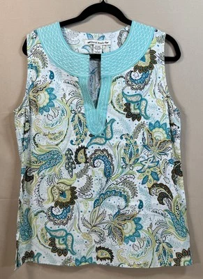 David Brooks Women L Sleeveless Linen Blend Paisley Print Embroidered Tunic - Image 1 of 4