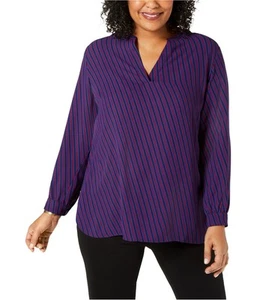 Anne Klein Womens Oblique Stripe Pullover Blouse, Blue, Plus Size, 0X - Picture 1 of 1