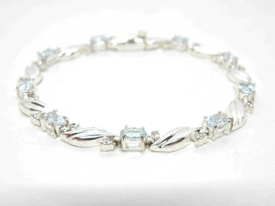 Pulseira de tênis feminina vintage Han tailandesa assinada 925 topázio prata esterlina - Imagem 1 de 4