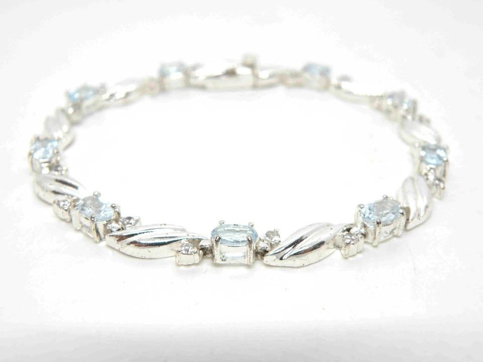 Brazalete de tenis de plata esterlina con topacio 925 firmado por Han Thai de colección para mujer Foto 1 de 4