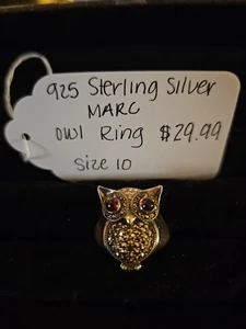 925 Sterlingsilber Marc Markasit funkelnde Eule Ring mit Granat Augen Gr. 10 US - Bild 1 von 12