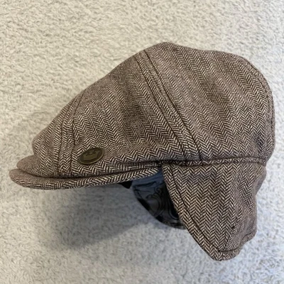 Шляпа Goorin Bros Newsboy плоская кепка размер маленький коричневый в елочку ушной клапан Monarch - Изображение 1 из 4