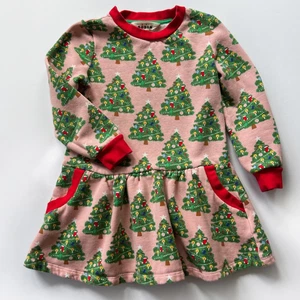 Mini Boden Vestito Felpa Alberi di Natale Taglia 6-7 Anni Boto Rosa con Bordo Rosso - Foto 1 di 10