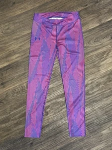 Under Armour girls Compression Leggings Heat Gear Size Youth Large Pink And Blue - Picture 1 of 19