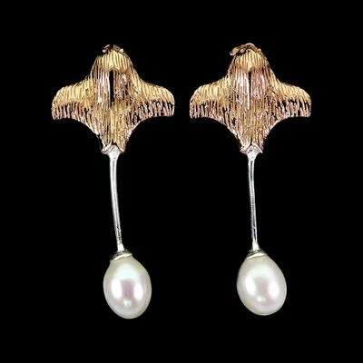 925 Sterling Silver Earrings Drop Pearl Natural Gemstone Stingray Jewelry - Image 1 of 4