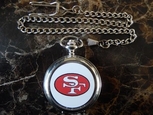 SAN FRANCISCO 49ERS CHROME POCKET WATCH WITH CHAIN (NEW) - Picture 1 of 3