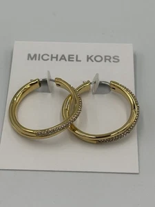 Michael Kors Gold Pave' Twisted Hoop Earrings MKJ3670 - Picture 1 of 4