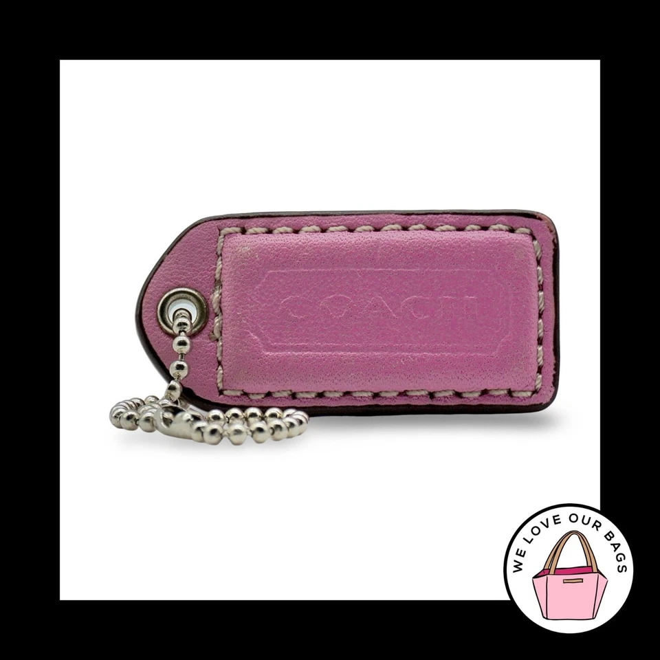 2" VINTAGE Y2K COACH Barbie Pink Leather Nickel Fob Bag Charm Keychain Hang Tag - Image 1 of 1