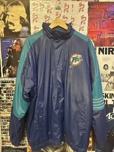 🔥🔥Vintage NFL Miami Dolphins Polyester Jacket Embroidered Logo Mens Size L - Picture 1 of 6