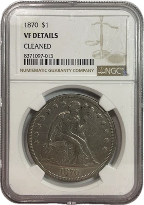 Moneda de dólar libertad sentada 1870 muy fina NGC VF, detalles #29945 Foto 1 de 4