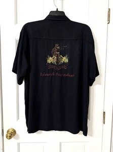 Bobby Chan Hawaiian Embroidered Shirt Short Sleeve Black 65% Silk 45% Bamboo XL - Picture 1 of 7