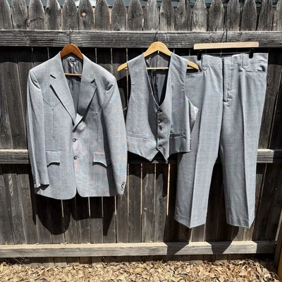 Vintage 3 Piece H Bar C Western Suit Jacket Pants Vest size 44 45 pants 40x30 - Image 1 of 4