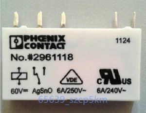 2Pcs Phoenix Relay Contact Power Relay No.2961118 DC 60V 6A 240V~250V 5 Pins - Picture 1 of 1