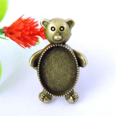 8PCS Vintage Bronze Bear Oval Cameo Setting Adjustable Ring Jewelry 18*13mm Tray - Imagem 1 de 2