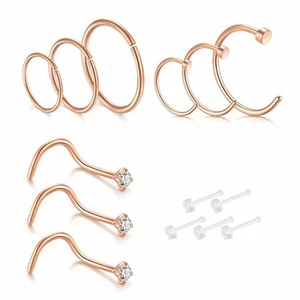 9pcs 18 Gauge Nose Ring Hoop Nose Screws Nose Studs Body Piercing Jewelry - Picture 1 of 3