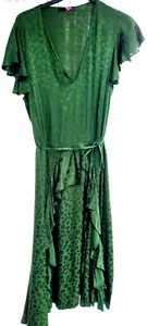 V By Very Lace Midi Dress Green Embosed Pattern Ruffles Tie Waist Boho Fairygoth - Picture 1 of 5