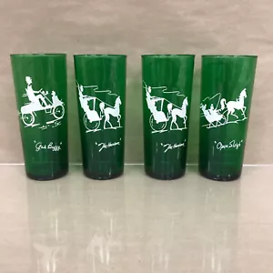 Vasos de colección 4 piezas verdes trineo abierto cochecito de gas Harlem caballos gráficos - Imagen 1 de 8