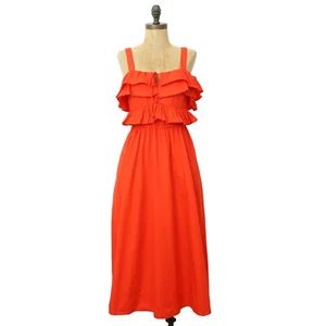 JASON WU Ruffle Bodice Midi Dress 4 Sleeveless A-Line Firecracker Red EUC B69 - Picture 1 of 7