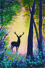 Peinture de cerf art acrylique original petit art mural forêt art nature 6 x 4 pouces