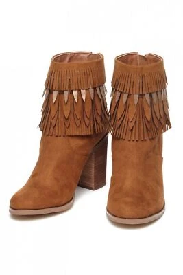 Yellow Box Womens Sunny Suede Fringe Booties Store Return (Chestnut,8) - Image 1 of 3