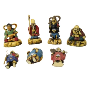 Vintage Japanese Seven Lucky Gods Figurines Celluloid Plastic Set Of 7 - Picture 1 of 10