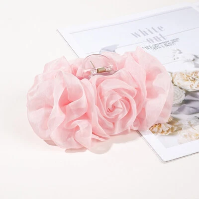 Pinza para el cabello grande de gasa con moño de flores pinza para el cabello pasadores de mandíbula mujeres ~ Foto 1 de 4