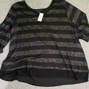 Lane Bryant Plus Size 26/28 Black Silver Striped Knit Top NWT - Picture 1 of 7