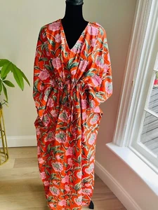 100% Cotton Handmade Printed Bridesmaids Kaftan Dress Winter Fall Kaftan Dress - Picture 1 of 7