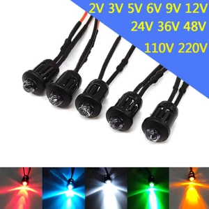 5pcs 5mm Pre-Wired LEDs Bulb 3V 5V 9V 12V 24V 48V ~ 220V 11 Colour With Holders - Picture 1 of 6